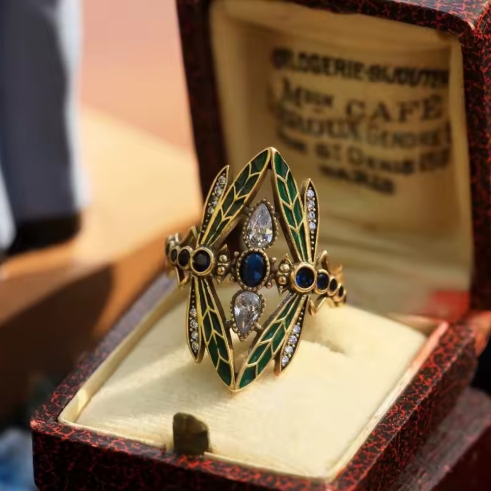 Vintage Anthropologie Gold and Green Gemstone Ring - Picture 2 of 3